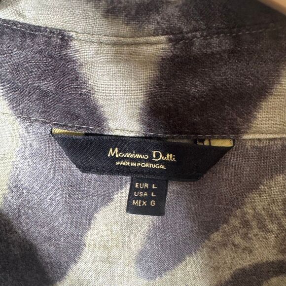 Massimo Dutti Shirt Women's Large Button Up Short Sleeve Zebra Print Linene - Picture 2 of 7